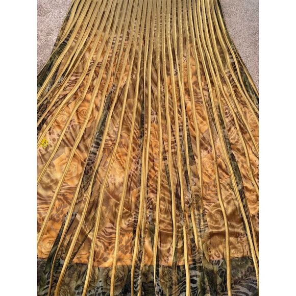 MODELLA Pleated Sleeveless Gold/ Multi-Color Print Overlay Midi Dress Size L - Picture 4 of 16